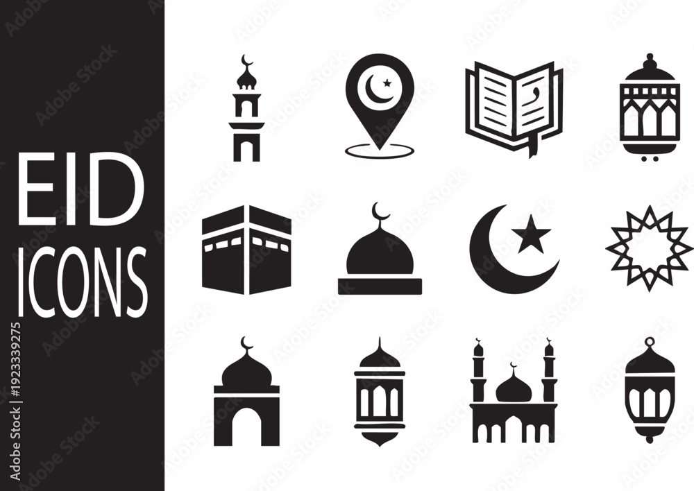 Fototapeta premium Islamic symbols and architecture icons in black Print