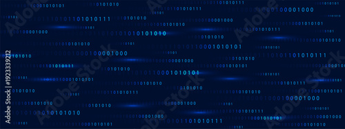 Blue binary code Rain on abstract matrix background. Computer technology. Futuristic cyber security with information and science fiction depth or modern art. Vector illustration.