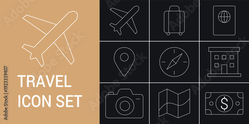 Travel Line Icons Tourism Outline Vector Pack Ai Generated