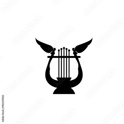 Winged Lyre Symbol Icon Vector Illustration for Music and Ancient Mythology