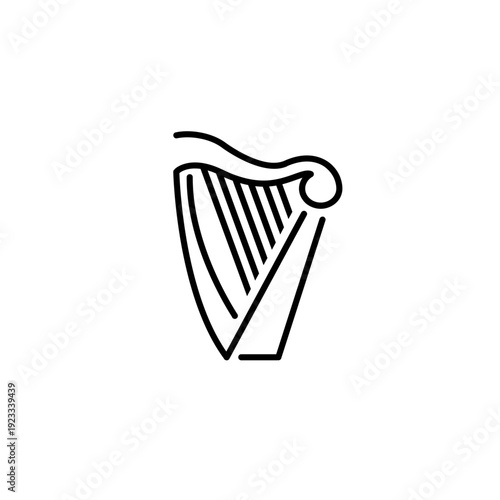 Simple Outline Harp Musical Instrument Icon Vector Illustration