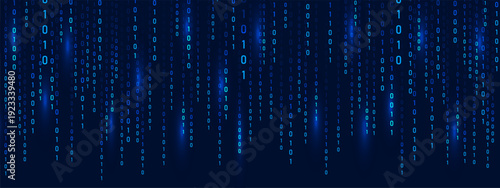 Binary code Rain with blue matrix. Abstract background. Technology or security. Cyber futuristic programming in cyberspace on screen and numbers with tech effect. Vector illustration.