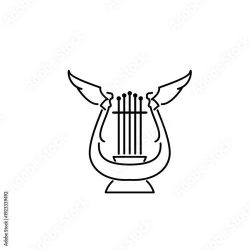 Winged Lyre Line Art Icon. Classical Musical Instrument with Wings Logo Illustration.