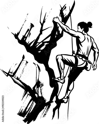 Bold Climber: A Minimalist Sumi-e Illustration of Rock Climbing
