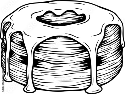 Minimalistic Sumi-e Cronut Illustration with Flowing Glaze in Bl
