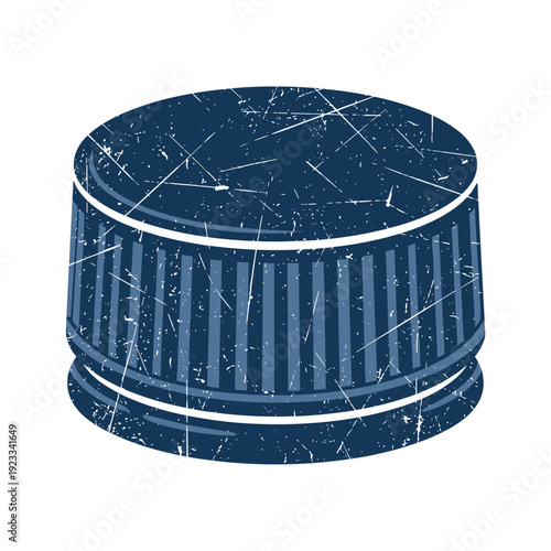 Scratched blue cap with textured surface isolated on white background, showcasing vintage style and industrial design
