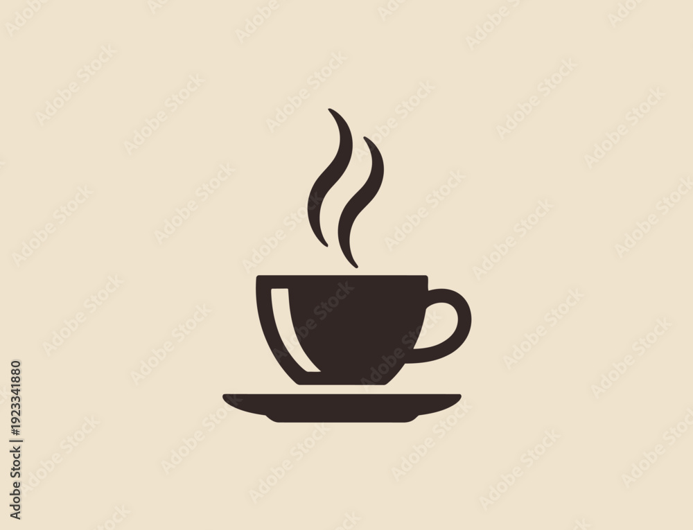 Obraz premium Black Silhouette of a Coffee Cup with Steam on a Saucer 1