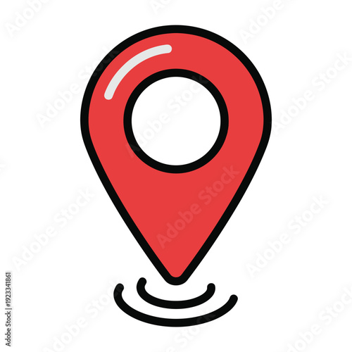 Red Location Pin Icon with Signal – GPS Map Marker Vector