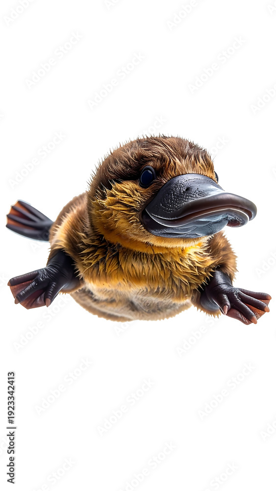 Obraz premium Cute Baby Platypus Floating on Clean White Background