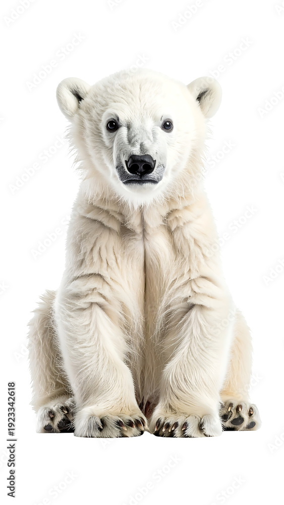 Fototapeta premium Calm Polar Bear Cub Sitting in Relaxed Pose