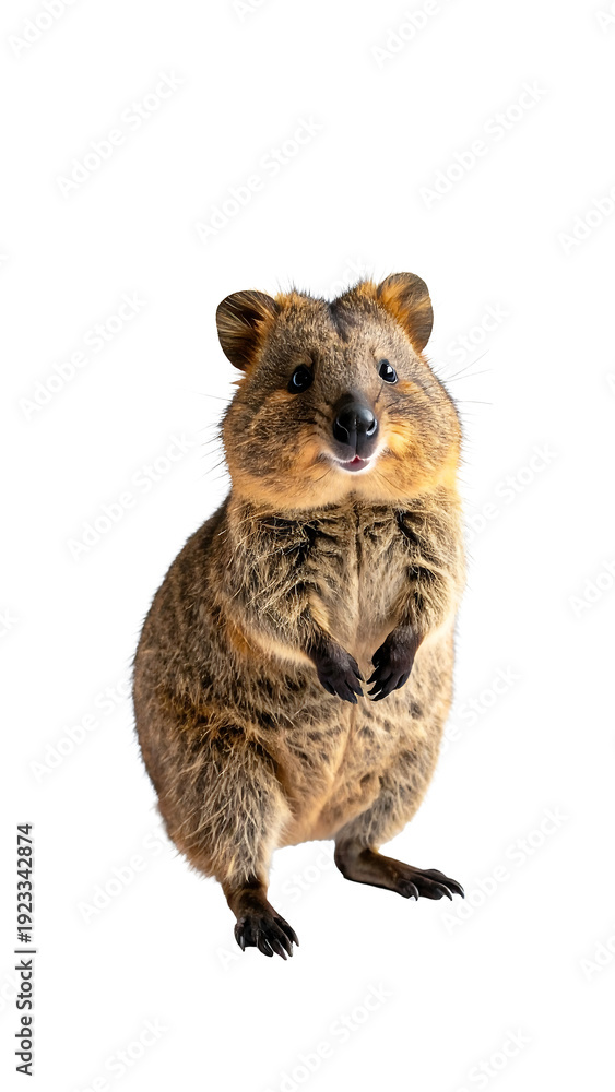 Fototapeta premium Happy Quokka Standing Against a White Background