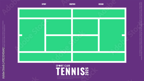 Minimal Tennis Court Layout, Top View Sport Background for 2026 Championship, Vector illustration EPS 10