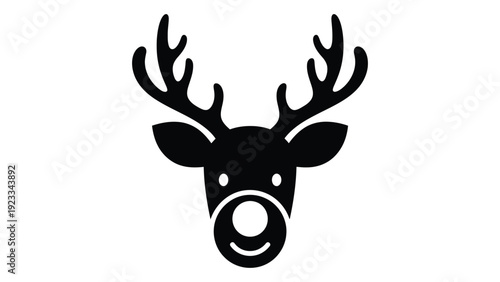 A black silhouette of a reindeer head with antlers isolated on white background, Vector