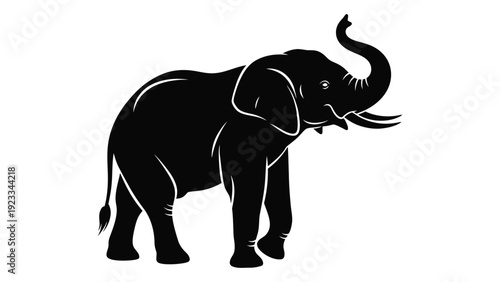 A black silhouette of an elephant on a white background isolated on white background, Vector