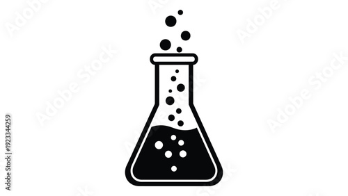 A black and white image of a chemistry flask isolated on white background, Vector
