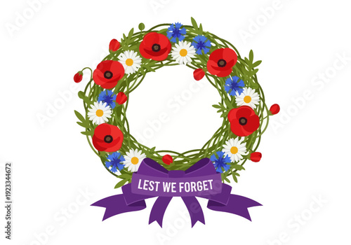 Remembrance Wreath Lest We Forget Poppies Daisies Cornflowers.