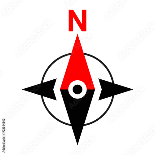 Red and black north direction sign . Compass symbol for map