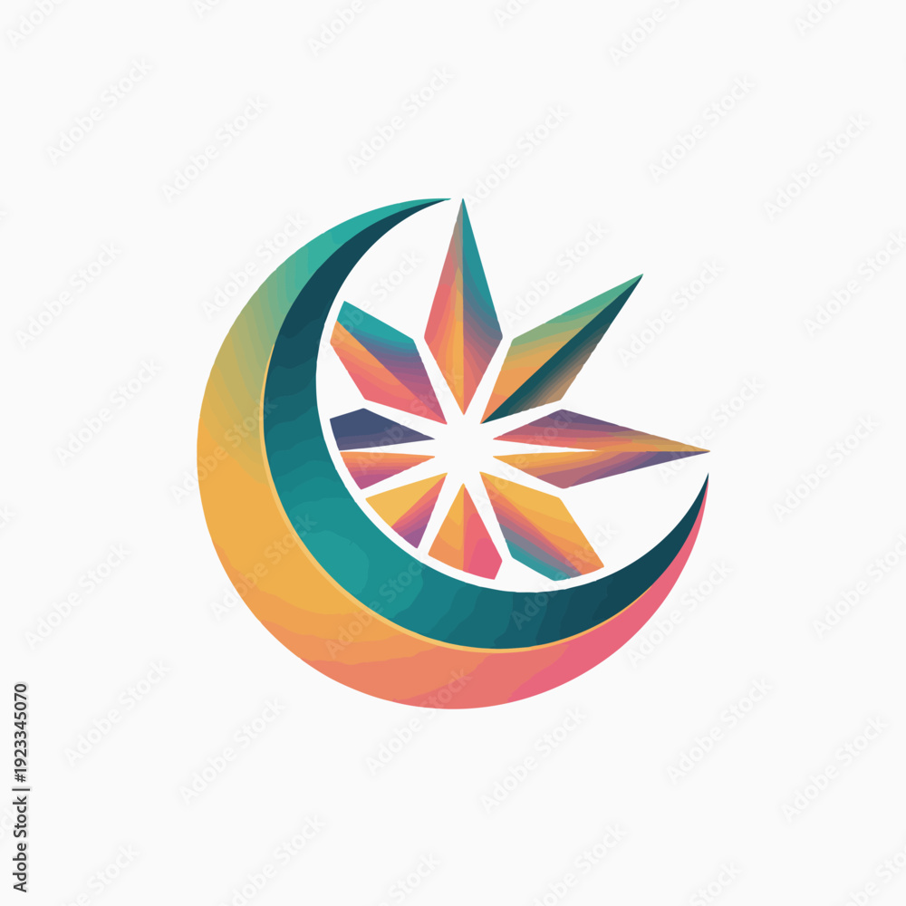 Obraz premium A vibrant multicolored star and crescent with gradient colors