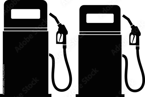 Gas Pump or Fuel Dispenser Black Silhouette Vector Icons Set, Petrol Station Filling Equipment Graphic, Transportation and Automotive Service Elements, Oil Energy Industry Symbol Illustration.