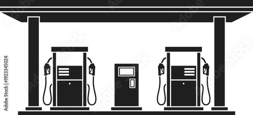 Gas Station Fuel Pumps Black Silhouettes Set, Petroleum Service and Refueling Vector Illustration, Dispenser Equipment for Gasoline, Isolated