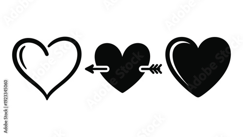 A heart is pierced by an arrow and becomes filled with love isolated on white background, Vector
