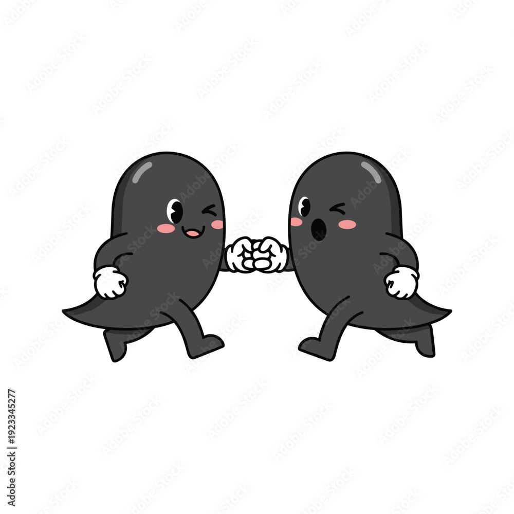 Fototapeta premium Cute cartoon characters playing tug of war with playful expressions