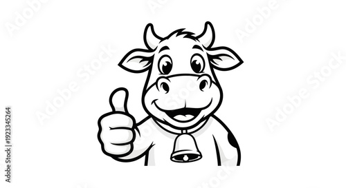 Happy Cartoon Cow Giving Thumbs Up, Mascot Character, Vector Illustration