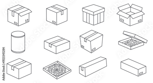 Isometric Cardboard Boxes and Packaging Icons Set