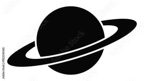Saturn planet with ring in simple black silhouette isolated on white background, Vector