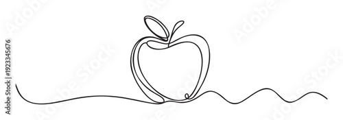 Minimalist continuous line drawing of an apple with a leaf and stem ideal for health and wellness branding educational materials or organic food promotions
