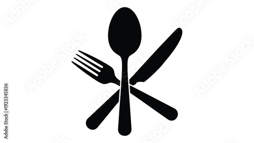 A black and white image of eating utensils isolated on white background, Vector