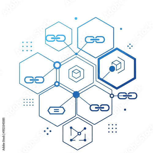 Abstract digital network structure showcasing interconnected data blocks and secure links, representing modern technological concepts and decentralized systems