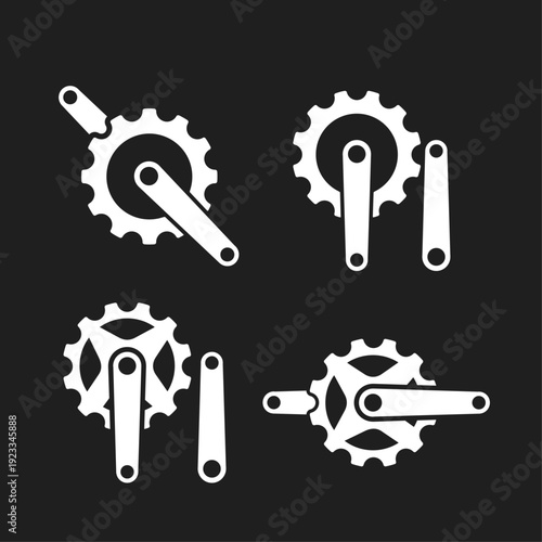 Bicycle Crankset and Chainring Vector Icons Set for Cycling and Bike Parts