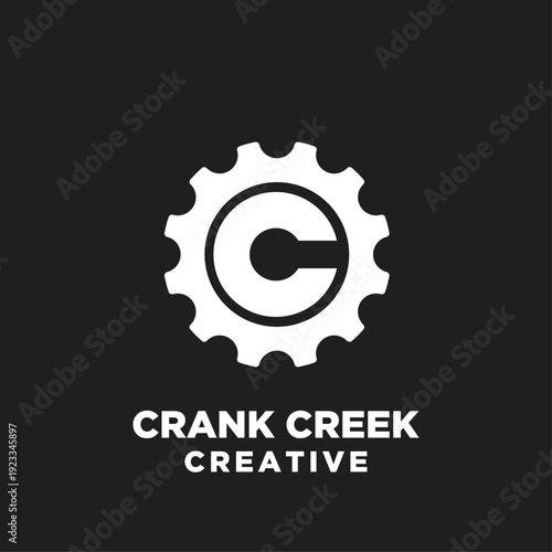 Crank Creek Creative Gear Logo with Letter C Initial on Black Background
