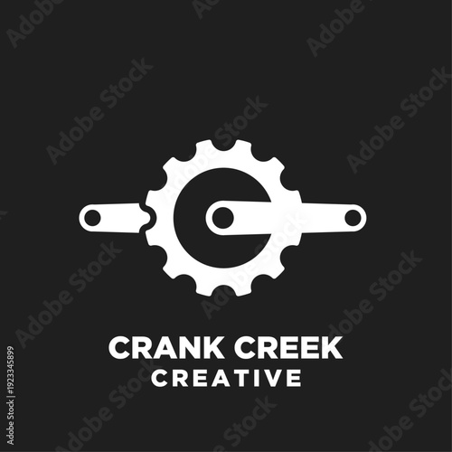 Minimalist Bicycle Crankset and Chainring Logo with Integrated Letter C Design