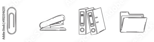 Essential office supplies presented as outline icons perfect for business documents educational materials or graphic interfaces requiring professional stationery symbols