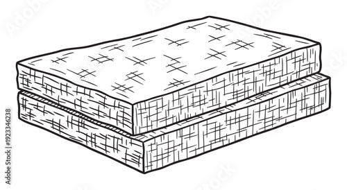 Stacked cleaning sponges hand drawn in outline form, perfect for kitchen product imagery, household chore guides, or childrens activity books