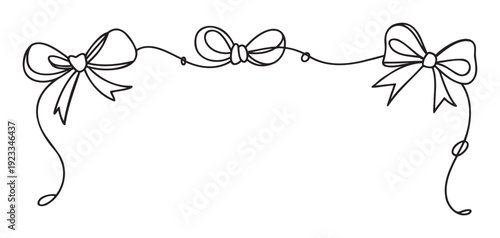 Elegant handdrawn bows and string garland creating a playful decorative border perfect for party invitations, greeting cards, festive celebrations, and gift packaging accents.