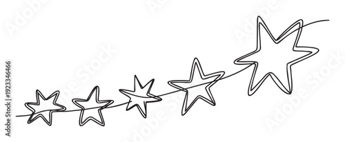 Five handdrawn stars in an ascending line representing progress and achievement, ideal for educational materials, celebration decorations, or promotional graphics.