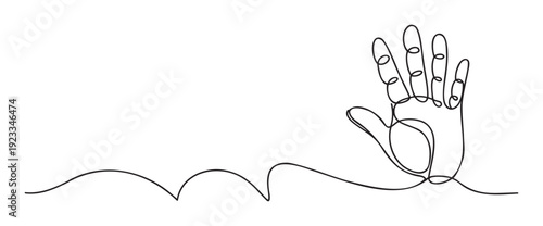 A continuous line drawing depicting a human hand making an OK gesture, symbolizing approval, perfection, or well being for various communication and educational projects.