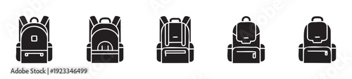 Diverse collection of backpack icons representing travel, school, and outdoor activities, perfect for use in mobile applications, website interfaces, and educational projects