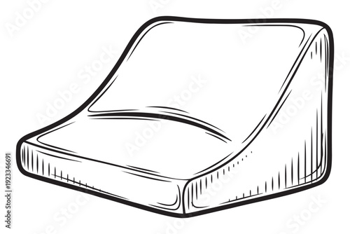 Stylized black outline drawing of a contoured seat cushion or backrest, ideal for marine applications, furniture manufacturing, and graphic design projects requiring a simple yet sturdy
