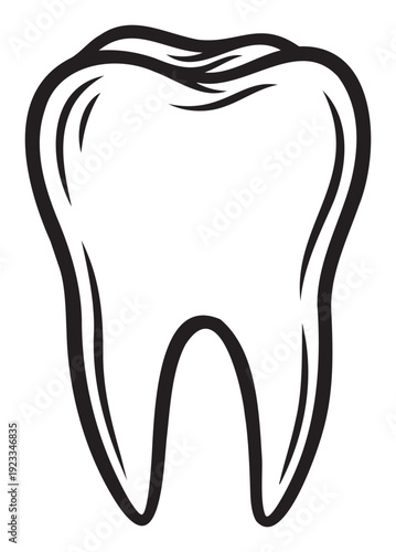 Simple black line tooth drawing for dental health educational materials, oral hygiene promotions, and pediatric dentistry clinic signage