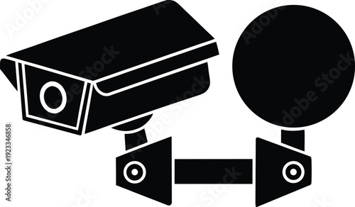 Black and white security camera icon with mounting bracket and lens detail