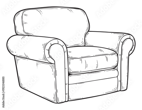 A comfortable handdrawn armchair sketch for interior design projects, home decor illustrations, and various graphic resource applications