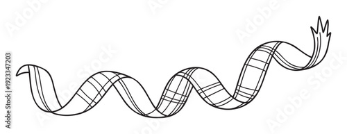 Wavy plaid ribbon graphic with decorative lines creates an elegant curved element for textile prints, digital marketing assets, or holiday season greeting designs