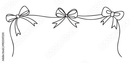 Charming hand drawn bows on a string create a delightful upper frame accent ideal for various celebratory event stationery and digital graphic overlay projects.