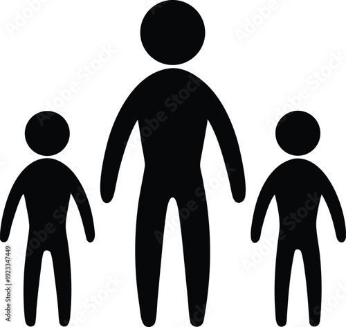 Simple black silhouette of a family a parent with two children
