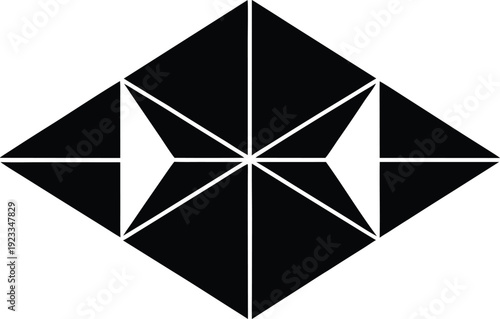 Geometric black and white design featuring a diamond with internal triangular divisions