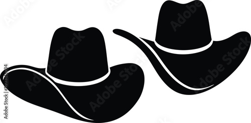 Two black cowboy hats depicted in a simple graphic style illustration
